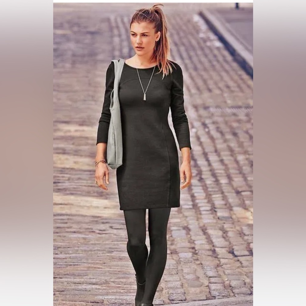 Athleta Illusion Long Sleeve Dress, Black Size Medium